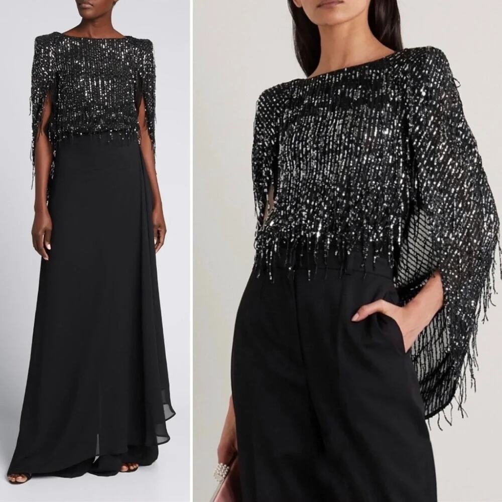 Talbot Runhof SET Tadashi Sequin Bodysuit & Black Kifty Pants Size 2 / 32